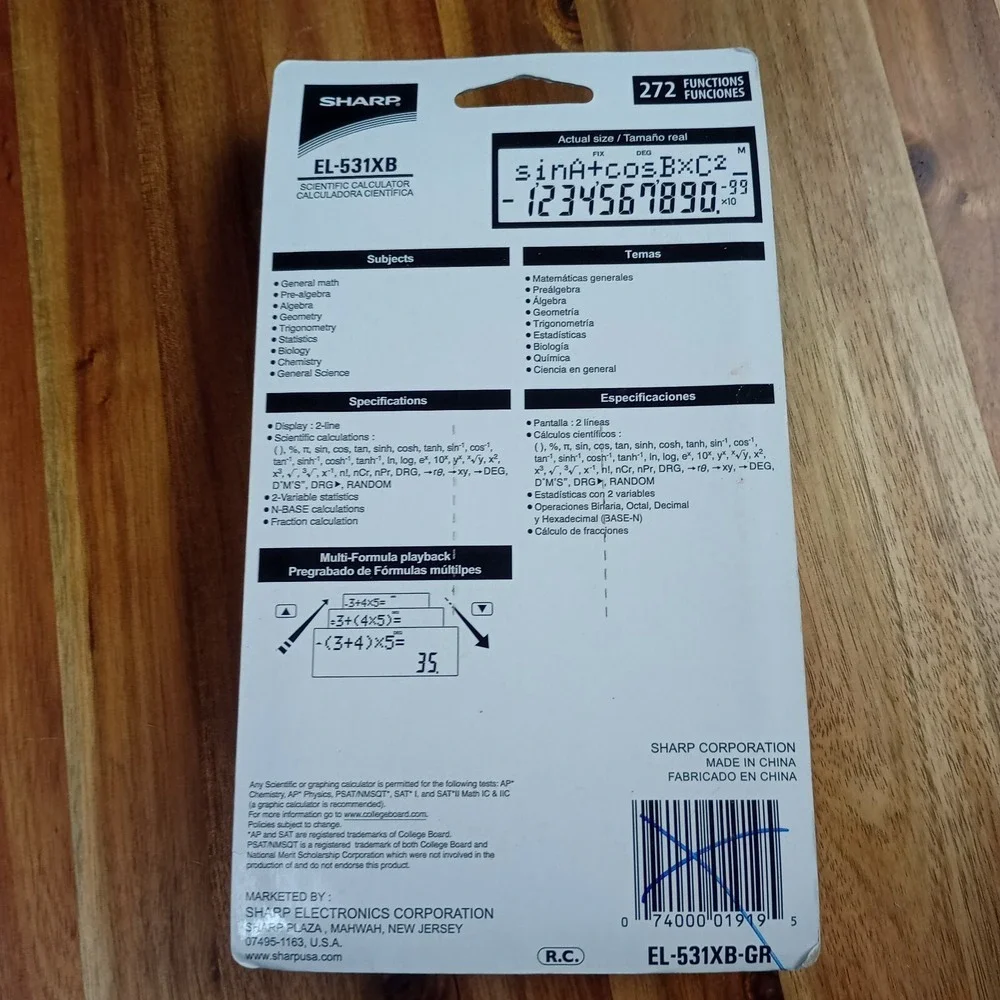 Sharp‎ EL-531XBGR Engineering Scientific Calculator 272 Functions